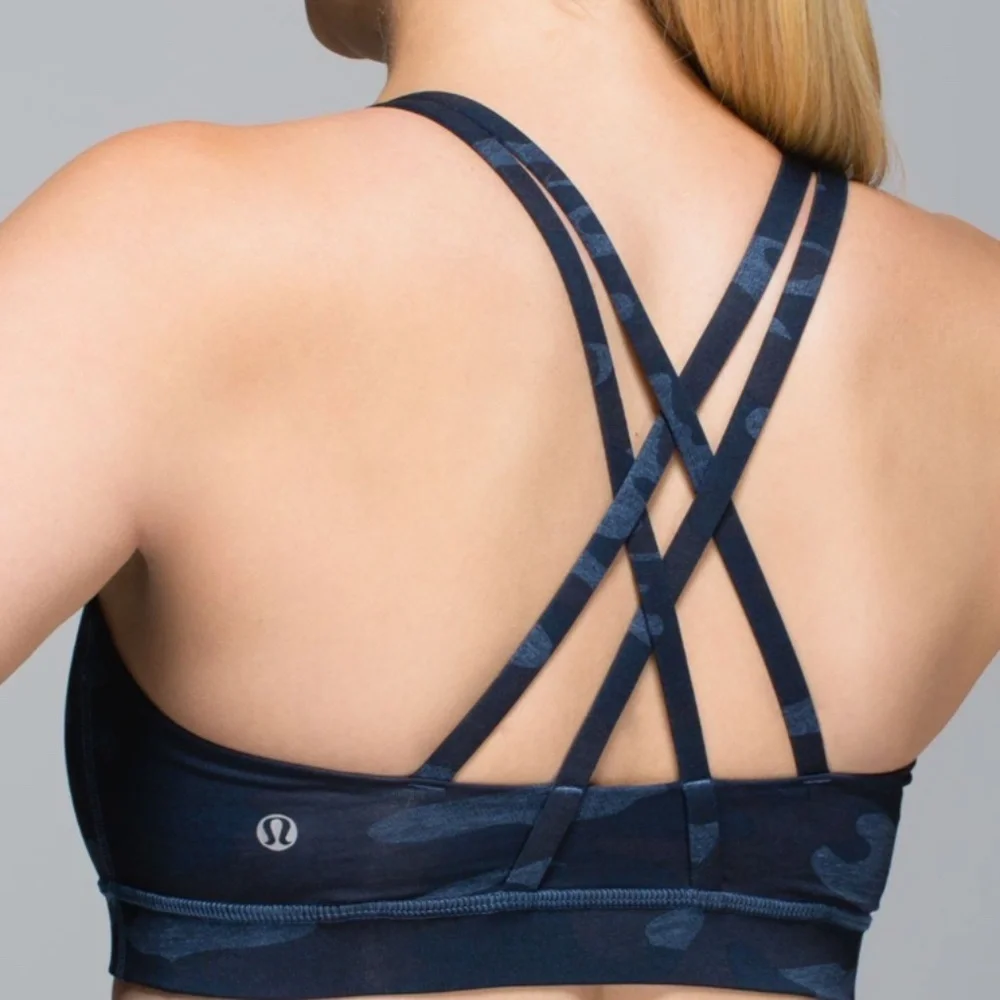 Lululemon Energy Bra in Heathered Texture Lotus Camo Oil Slick Blue (Size 6)